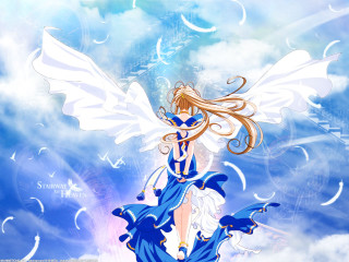Angel woman blue dress clouds - white wing free wallpaper