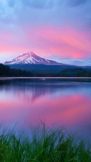 Mountain lake pink sky neo - beautiful landscape free wallpaper