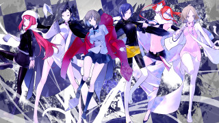 Anime girls blue background white - a group of anime girls free wallpaper