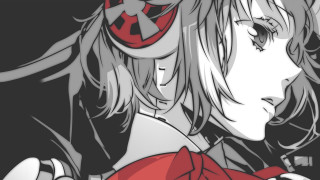 Woman long hair helmet staring - lineart free wallpaper