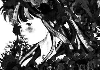 Black white girl long hair 2 - sōsaku hanga free wallpaper