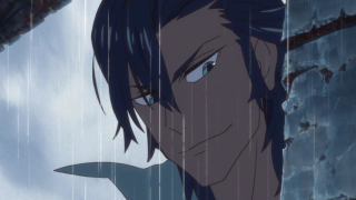 Man blue hair sword rain - cel free wallpaper