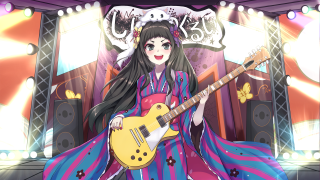 Woman purple blue dress guitar - a guitar in front free wallpaper