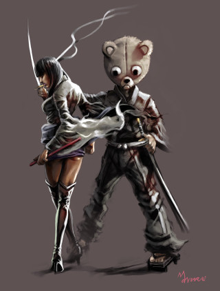 Couple people swords bear back - sword free wallpaper