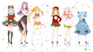 Anime girls stars confetti white - official art free wallpaper for desktop