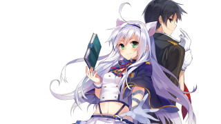 Anime couple holding books book - official free wallpaper for desktop