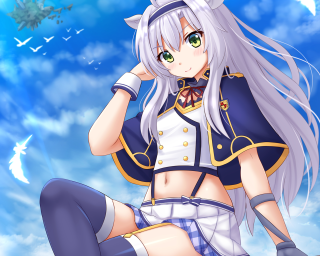 Anime girl white hair green 5 - overhead in the sky free wallpaper