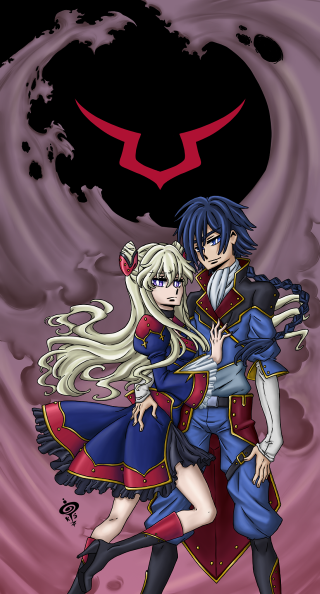 Anime couple dark background red - bird free wallpaper