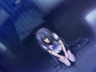 Woman sitting rain ground legs - her knee free wallpaper