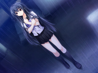 Girl rain serafuku black skirt - a short skirt free wallpaper for desktop