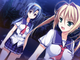 Anime girls green eyes night - night free wallpaper