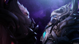 Two characters space setting purple - a space setting free wallpaper