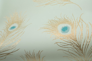 Gold blue wall peacock feather - a gold free wallpaper