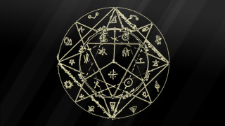 Gold pentagram zodiac signs black - diagonal free wallpaper
