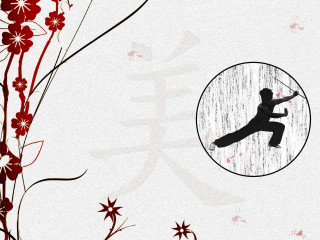 Man sword circle flowers tree - action painting free wallpaper