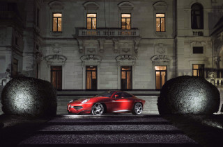 Red sports car night building 3 - cinematic photography free wallpaper
