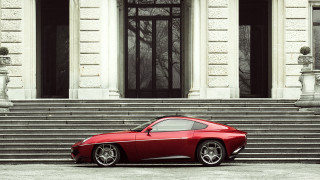 Red sports car building steps - the side of the building free wallpaper