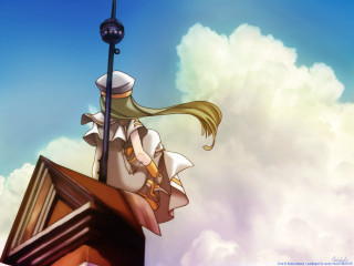 Woman roof clocktower sky clouds - a clock tower free wallpaper