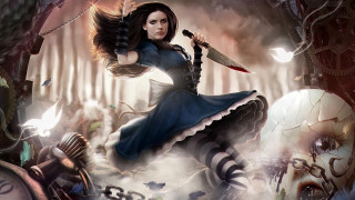 Woman blue dress knife forest 2 - a blue dress holding free wallpaper