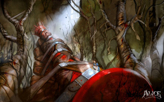 Man armor forest trees branches - his hand free wallpaper