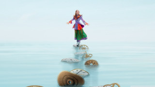 Woman standing gear water arms - magical free wallpaper for desktop