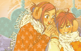 Anime girls red hair scarf - their head free wallpaper