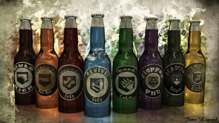 Beer bottles smoke water leaves - a group of bottles free wallpaper