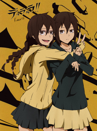 Girls hugging black yellow dress - their back free wallpaper
