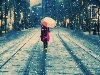 Woman walking umbrella snow night - an umbrella in the snow free wallpaper