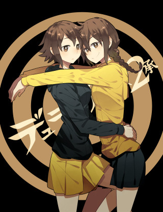 Anime girls hugging love circle - a circle free wallpaper