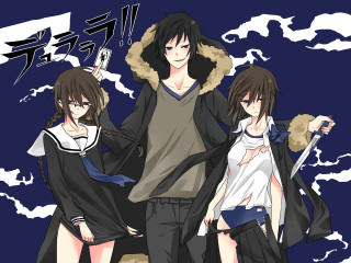 Anime couple gun cellphone standing - a gun free wallpaper