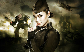 Woman soldier black outfit hat - dieselpunk free wallpaper