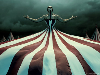 Woman skeleton head striped tent - her arm free wallpaper