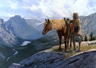 Man horse mountain top valley - a mountain top free wallpaper