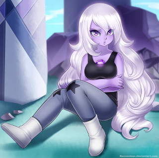 Cartoon girl sitting arms crossed - her leg free wallpaper