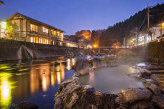 River hillside building night lights - lush free wallpaper