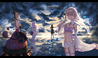 Anime girls beach night sky - a group of anime girls free wallpaper