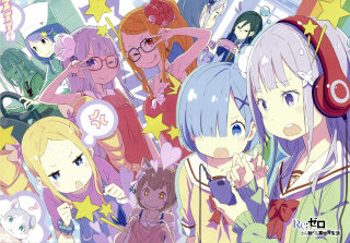 Anime girls headphones stars group - headphone free wallpaper