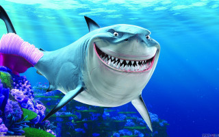 Shark pink tail smile swimming - a big smile free wallpaper