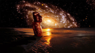 Woman standing water arms up - exekia free wallpaper