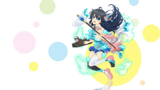 Anime girl broom purse bubbles - a yellow circle free wallpaper
