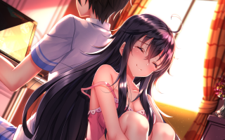 Anime couple hugging room window 5 - sots art free wallpaper