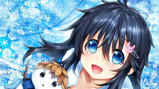 Girl holding stuffed animal snowman - snow flake free wallpaper