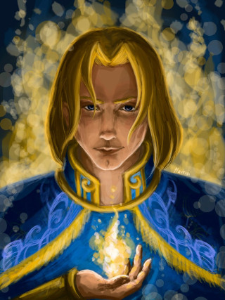Woman glowing fire blue background - andor basch free wallpaper