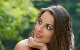Woman long hair feathered headband 2 - facial feature free wallpaper