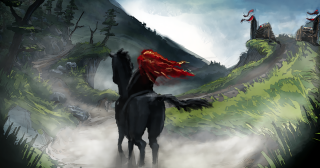 Woman horse mountain castle red - mountainous free wallpaper