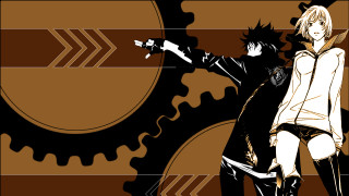 Man woman guns gear background - steampunk free wallpaper