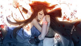 Woman long hair sword blue - long hair holding free wallpaper