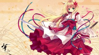 Anime girl blonde hakama sword - a floral design free wallpaper