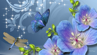 Blue flower dragonfly flying blue - exquisite free wallpaper